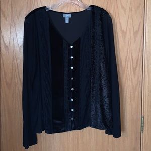 J Jill stretch top-lace, velvet, sheer sleeves